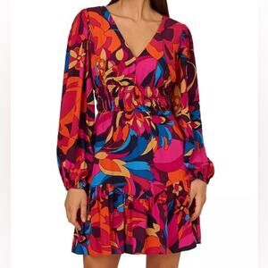 Adrianna by Adrianna Papell Women's Floral-Print Smocked-Waist Dress Sz 12